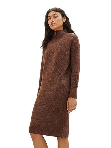 TOM TAILOR Denim Damen 1038823 Troyer Strickkleid, 32516-roasted Coffee Brown Melange, XL von TOM TAILOR Denim