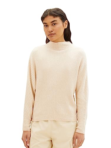 TOM TAILOR Denim Damen 1039765 Relaxed Fit Pullover mit Stehkragen, 33803-dusty Sand beige Melange, M von TOM TAILOR Denim