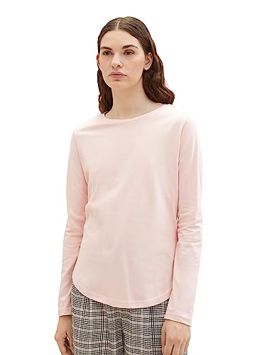 TOM TAILOR Denim Damen 1039796 Basic Langarmshirt, 14557-Light English Rose, L von TOM TAILOR Denim