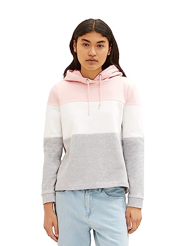 TOM TAILOR Denim Damen 1039807 Colorblock Hoodie, 14557-Light English Rose, XL von TOM TAILOR Denim