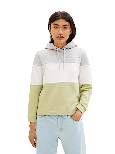 TOM TAILOR Denim Damen 1039807 Colorblock Hoodie, 32256-dusty pear Green, XXL von TOM TAILOR Denim