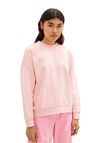 TOM TAILOR Denim Damen 1039808 Oversized Sweatshirt mit Logo-Print, 14557-Light English Rose, L von TOM TAILOR Denim