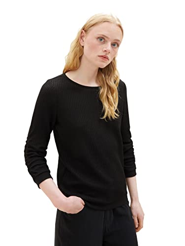 TOM TAILOR Denim Damen 1039822 Sweatshirt mit Raffarm, 14482-deep Black, L von TOM TAILOR Denim