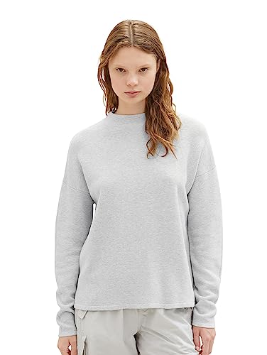 TOM TAILOR Denim Damen 1039831 Pullover mit Struktur, 32510-basic Light Grey Melange, XL von TOM TAILOR Denim