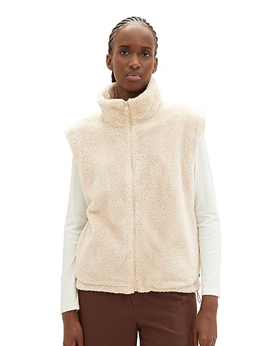 TOM TAILOR Denim Damen 1039903 Teddy Weste mit Stehkragen, 31700-dusty Sand beige, XXL von TOM TAILOR Denim