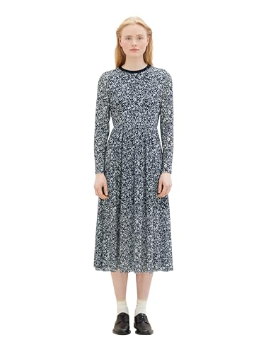 Tom Tailor Denim Damen Mesh Kleid mit Muster, 16355 - Blue Flower Print, L von TOM TAILOR Denim