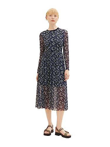 Tom Tailor Denim Damen Mesh Kleid mit Muster, 34262 - Black Flower Print, S von TOM TAILOR Denim