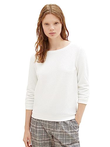 Tom Tailor Denim Damen Sweatshirt mit Raffarm & Struktur, 10332 - Off White, L von TOM TAILOR Denim