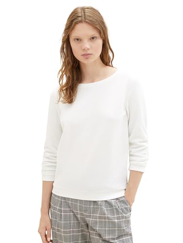 Tom Tailor Denim Damen Sweatshirt mit Raffarm & Struktur, 10332 - Off White, XS von TOM TAILOR Denim