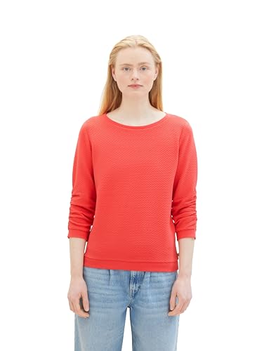 Tom Tailor Denim Damen Sweatshirt mit Raffarm & Struktur, 11042 - Plain Red, S von TOM TAILOR Denim