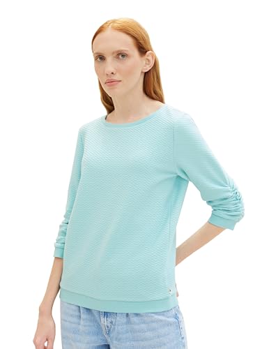 Tom Tailor Denim Damen Sweatshirt mit Raffarm & Struktur, 13117 - Pastel Turquoise, XS von TOM TAILOR Denim