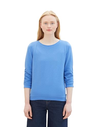 Tom Tailor Denim Damen Sweatshirt mit Raffarm & Struktur, 18712 - Sicilian Blue, S von TOM TAILOR Denim