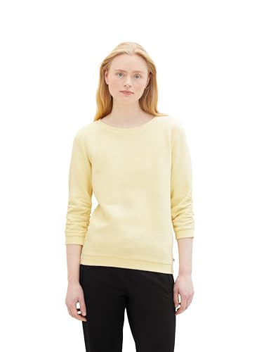 Tom Tailor Denim Damen Sweatshirt mit Raffarm & Struktur, 34585 - Light Yellow, XL von TOM TAILOR Denim