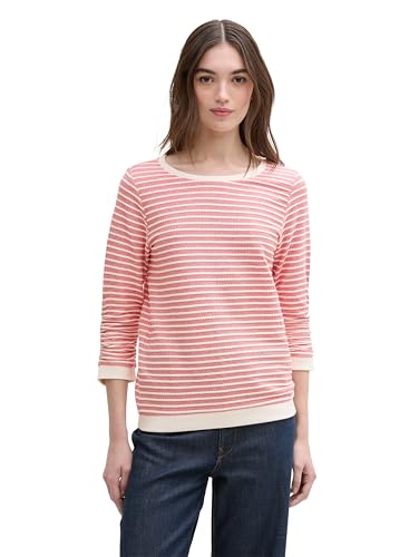 TOM TAILOR Denim Damen 1039980 Sweatshirt, 37366-Red White Structure Stripe, L von TOM TAILOR Denim