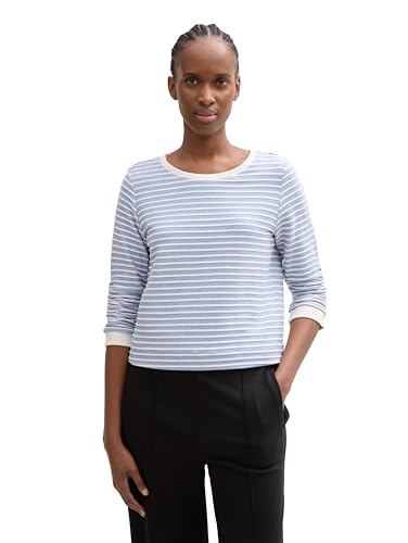 TOM TAILOR Denim Damen 1039980 Sweatshirt, 38216-Bright Blue Structured Stripe, M von TOM TAILOR Denim