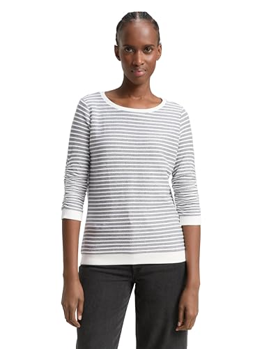 Tom Tailor Denim Damen Sweatshirt mit Raffarm & Streifenmuster, 26032 - Blue White Structured Stripe, XXL von TOM TAILOR Denim