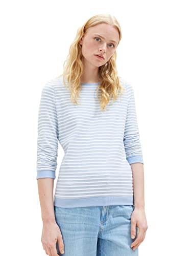 Tom Tailor Denim Damen Sweatshirt mit Raffarm & Streifenmuster, 34403 - Midblue White Structure Stripe, XL von TOM TAILOR Denim