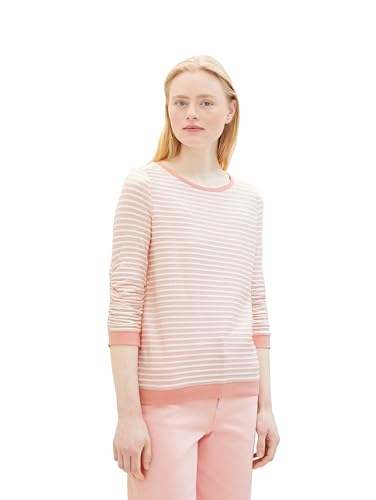Tom Tailor Denim Damen Sweatshirt mit Raffarm & Streifenmuster, 34736 - Rose White Structure Stripe, L von TOM TAILOR Denim