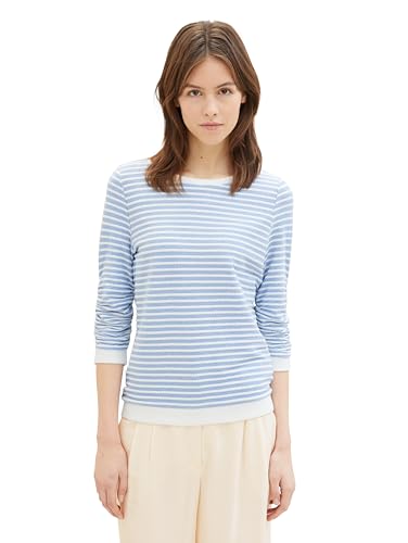 Tom Tailor Denim Damen Sweatshirt mit Raffarm & Streifenmuster, 34737 - Midblue White Structure Stripe, L von TOM TAILOR Denim