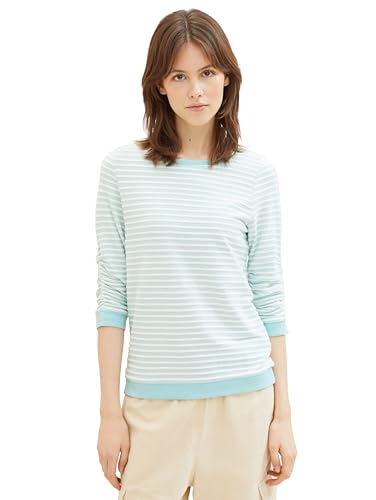 Tom Tailor Denim Damen Sweatshirt mit Raffarm & Streifenmuster, 35267 - Mint White Structured Stripe, L von TOM TAILOR Denim