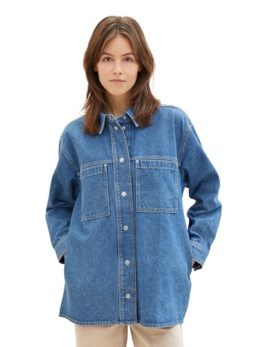 Tom Tailor Denim Damen Overshirt Jeansjacke, 10113 - Clean Mid Stone Blue Denim, XS von TOM TAILOR Denim