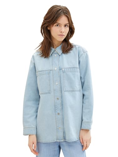 Tom Tailor Denim Damen Overshirt Jeansjacke, 10118 - Used Light Stone Blue Denim, XL von TOM TAILOR Denim