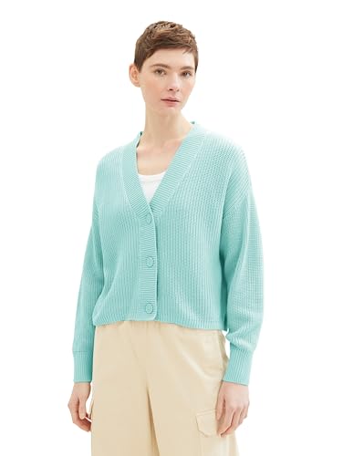 Tom Tailor Denim Damen Basic Strickjacke mit V-Ausschnitt, 13117 - Pastel Turquoise, S von TOM TAILOR Denim