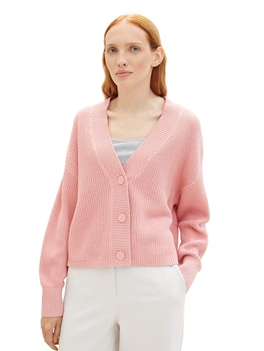 Tom Tailor Denim Damen Basic Strickjacke mit V-Ausschnitt, 21171 - Crystal Pink, M von TOM TAILOR Denim