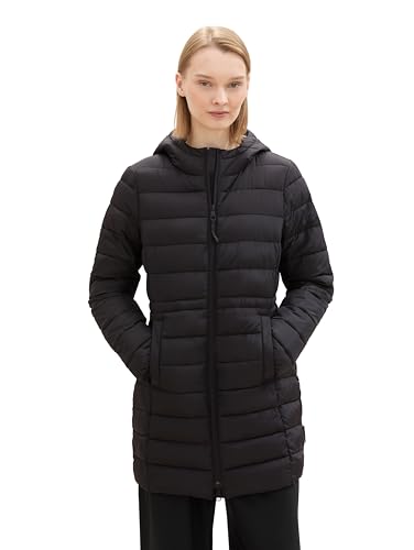 TOM TAILOR Denim Damen 1042099 Lightweight Steppmantel mit Kapuze, 14482-Deep Black, XS von TOM TAILOR Denim