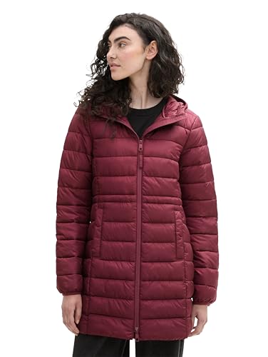 TOM TAILOR Denim Damen 1042099 Lightweight Steppmantel mit Kapuze, 35736-Deep Wine Red, S von TOM TAILOR Denim