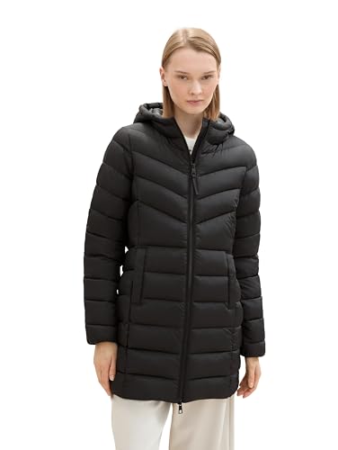 TOM TAILOR Denim Damen 1042811 Lightweight Steppmantel mit Kapuze, 14482-Deep Black, XL von TOM TAILOR Denim