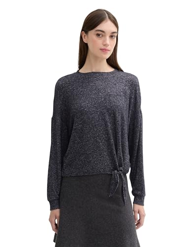 TOM TAILOR Denim Damen 1043069 Basic Langarmshirt mit Knotendetail, 10522-Shale Grey Melange, Small von TOM TAILOR Denim