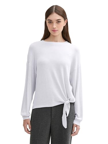 TOM TAILOR Denim Damen 1043069 Basic Langarmshirt mit Knotendetail, 10658-Cement Grey Mélange, Medium von TOM TAILOR Denim