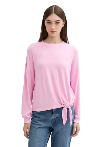 TOM TAILOR Denim Damen 1043069 Basic Langarmshirt mit Knotendetail, 35919-Soft Pink Melange, XXL von TOM TAILOR Denim