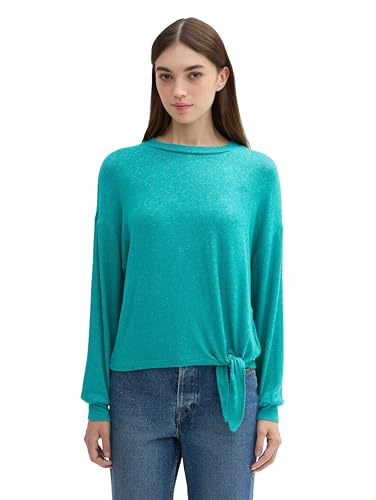 TOM TAILOR Denim Damen 1043069 Basic Langarmshirt mit Knotendetail, 36169-Jade Green Melange, Large von TOM TAILOR Denim