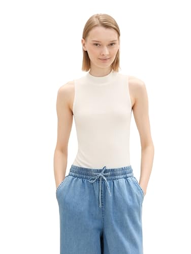 TOM TAILOR Denim Damen 1043074 Basic Top mit RIPP, 10332-Off White, L von TOM TAILOR Denim