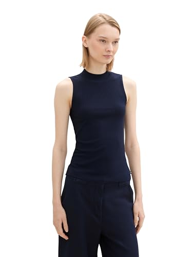 TOM TAILOR Denim Damen 1043074 Basic Top mit RIPP, 10668-Sky Captain Blue, Small von TOM TAILOR Denim