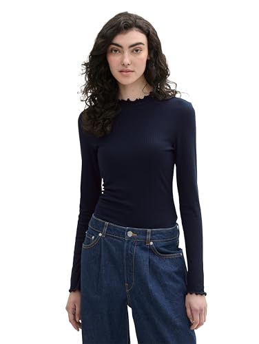 TOM TAILOR Denim Damen 1043075 Basic Longsleeve mit RIPP, 10668-Sky Captain Blue, Small von TOM TAILOR Denim