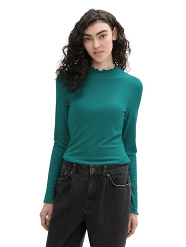 TOM TAILOR Denim Damen 1043075 Basic Longsleeve mit RIPP, 35914-Jade Green, Large von TOM TAILOR Denim
