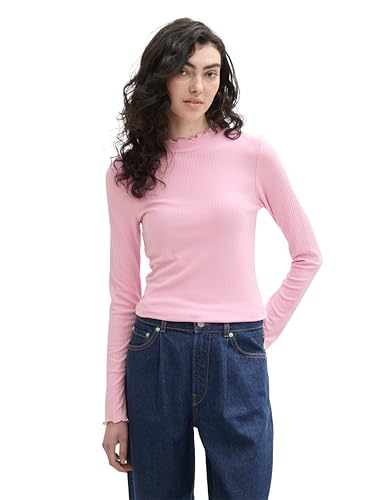 TOM TAILOR Denim Damen 1043075 Basic Longsleeve mit RIPP, 31646-Soft Summer Pink, X-Large von TOM TAILOR Denim