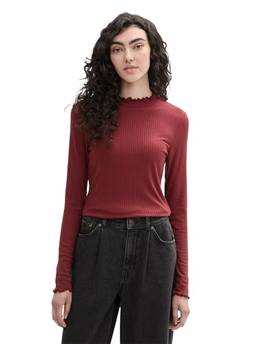 TOM TAILOR Denim Damen 1043075 Basic Longsleeve mit RIPP, 35736-Deep Wine Red, Large von TOM TAILOR Denim