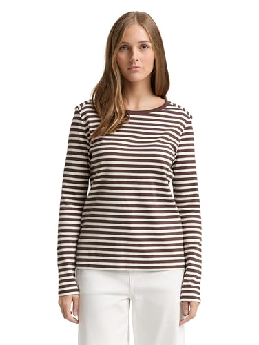 TOM TAILOR Denim Damen 1043085 Longsleeve T-Shirt, 38567-Brown White Stripe, XXL von TOM TAILOR Denim