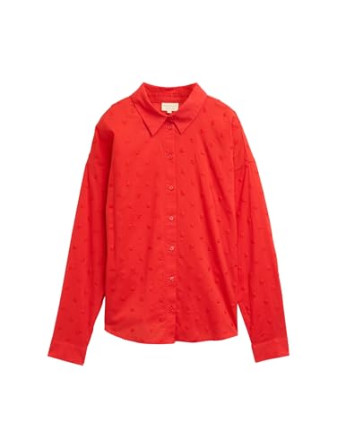 TOM TAILOR Denim Damen 1043137 Hemd-Bluse mit Knopfleiste und Struktur, 13745-Scarlet Red, Medium von TOM TAILOR Denim