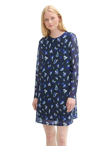 TOM TAILOR Denim Damen 1043158 Mesh Mini-Kleid mit Muster, 35918-Abstract Navy Floral Print, XXL von TOM TAILOR Denim
