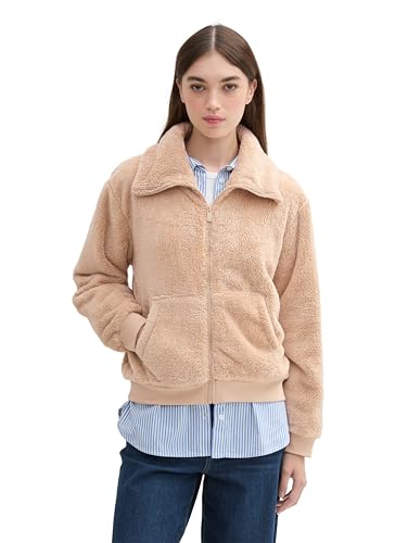 TOM TAILOR Denim Damen 1043229 Basic Teddy-Jacke, 21849-Caramel Beige, S von TOM TAILOR Denim