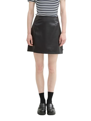 TOM TAILOR Denim Damen 1043254 Mini-Rock aus Fake-Leder, 14482-Deep Black, S von TOM TAILOR Denim