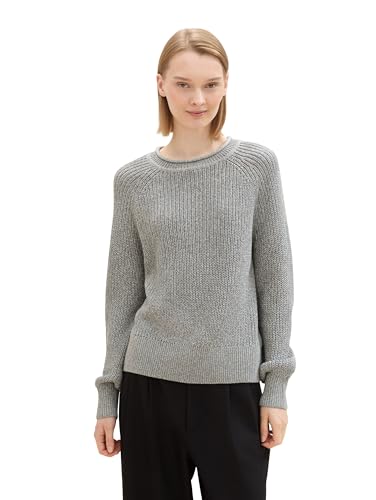 TOM TAILOR Denim Damen Strickpullover mit leichten Ballonärmeln, 10658 - Cement Grey Mélange, XXL von TOM TAILOR Denim