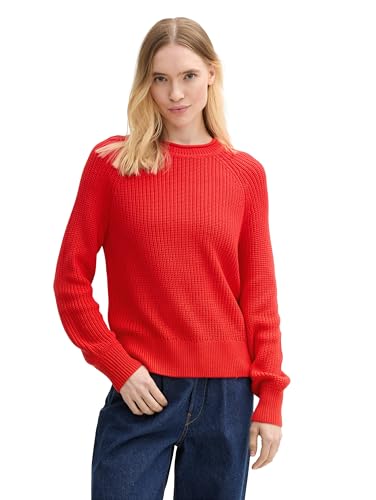 TOM TAILOR Denim Damen 1043309 Basic Strickpullover mit Raglan-Ärmeln, 13745-Scarlet Red, S von TOM TAILOR Denim