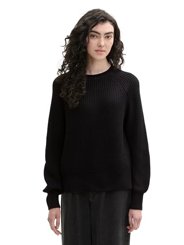 TOM TAILOR Denim Damen 1043309 Basic Strickpullover mit Raglan-Ärmeln, 14482-Deep Black, XS von TOM TAILOR Denim