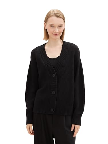 TOM TAILOR Denim Damen 1043311 Basic Strickjacke mit Knöpfen, 14482-Deep Black, M von TOM TAILOR Denim